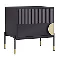 Modern Black TV Cabinet With Gold Accents And Vertical Slat Design