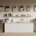 Modern Household Electrical Appliances In Open Kitchen With Counter And Shelves