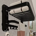Modern Black Wall Mounted Bathroom Shelf With Towel Storage And Hooks