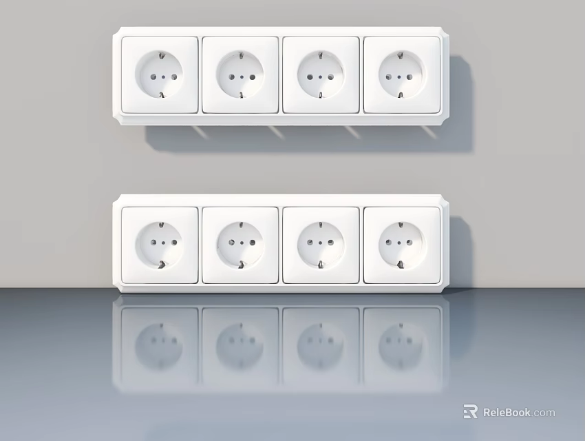 White Wall Power Outlets With Four Sockets Each Arranged In Two Rows 3d model