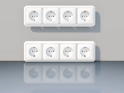 White Wall Power Outlets With Four Sockets Each Arranged In Two Rows 3d model