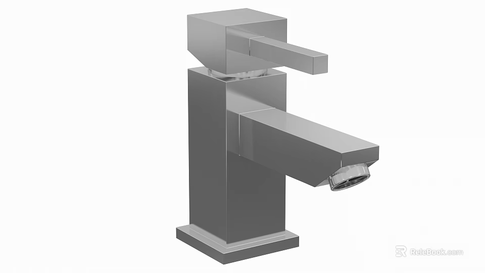 Sleek Modern Stainless Steel Faucet With Square Handle And Single Spout Design 3d model 