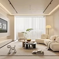 Modern Living Room Interior With Beige Sofa TV Floor Lamp And Decorative Painting