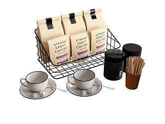 Tableware Coffee Supplies Kraft Paper Bag Coffee Cup Stirring Bar Wrought Iron Basket 3d model