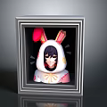 Anime Style Game Character In Rabbit Hoodie With Black Hair And Pink Ears