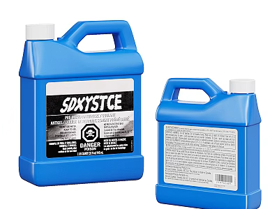 Blue Plastic Bottles With SOXYSTCE Label And Danger Warning For Chemicals 3d model