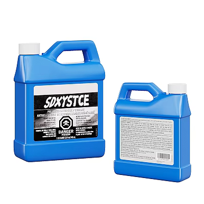 Blue Plastic Bottles With SOXYSTCE Label And Danger Warning For Chemicals 3d model