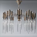 Modern Luxurious Chandelier with Golden Frame and Transparent Glass Rods