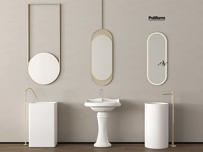 Modern sink column wash basin faucet mirror 3d model