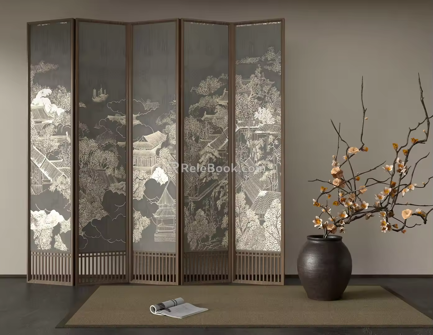 New Chinese-style Middle Ancient Screen Bonsai 3d model
