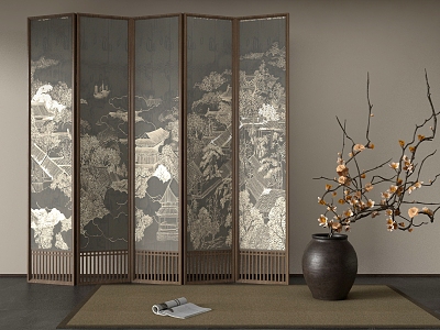 New Chinese-style Middle Ancient Screen Bonsai model