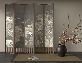 New Chinese-style Middle Ancient Screen Bonsai 3d model