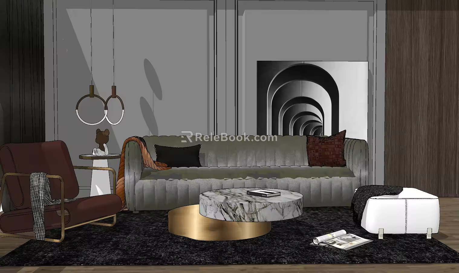 Style multi-person sofa fabric leisure sofa double 3d model