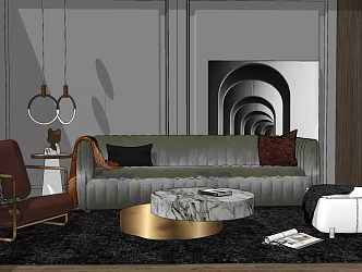 Style multi-person sofa fabric leisure sofa double 3d model