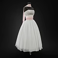 Elegant Strapless Dress With Sequined Top Pink Sash And White Tulle Skirt