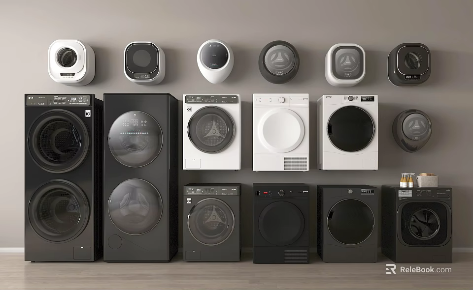 Modern Washing Machines Collection With Different Designs And Styles In Showroom 3d model 