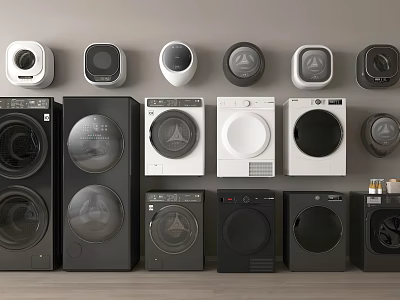 Modern Washing Machines Collection With Different Designs And Styles In Showroom 3d model
