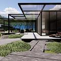 Garden Landscape Design With Pool Water Lilies Stone Features Wooden Deck And Pergola