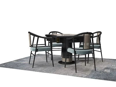 Modern Entertainment Table Set With Four Chairs And Gray Carpet 3d model