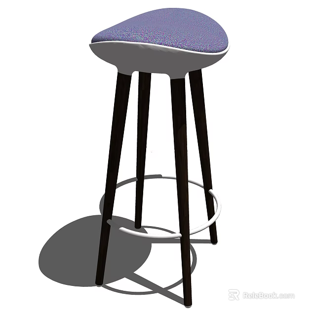 Modern Bar Stool With Purple Upholstered Seat Black Wooden Legs And Metal Footrest 3d model 