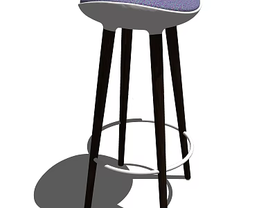 Modern Bar Stool With Purple Upholstered Seat Black Wooden Legs And Metal Footrest 3d model