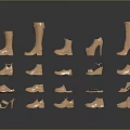 Fashionable Copper Colored Shoes With Various Styles Including Boots Heels And Flats