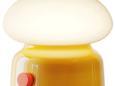 Stylish Table Lamp Featuring Dome Shaped White Lampshade Yellow Base and Red Button 3d model