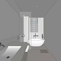 Modern Minimalist Bathroom Interior Design With Large Mirror Window Blinds Freestanding Bathtub And White Sink