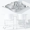 Modern Office Desk With White Tabletop Metal Frame And Four Black Chairs