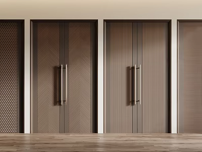 Modern Double Doors Design With Wooden Texture And Sleek Metal Handles 3d model