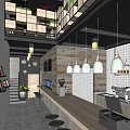 Charming Café Entrance With Glass Door Hand Drawn Food Illustrations And Brick Wall Lighting