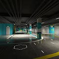 Spacious Underground Parking Lot With C10 Zone Blue Yellow Walls And Lane Markings