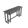 Modern Minimalist Gray Top Dining Table With Black Metal Frame And Drawer
