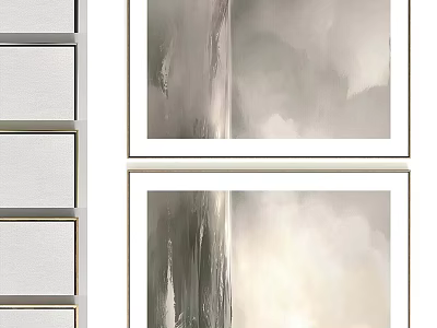 Elegant Modern Picture Frames With Gray Abstract Paintings And White Borders 3d model