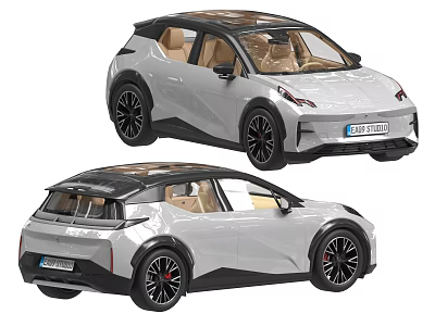 White Modern Crossover Car With Black Roof And Beige Interior Design 3d model