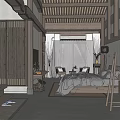 Traditional Wooden Hotel Room Interior With Bed Lounge Chairs And Floor To Ceiling Windows