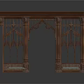 Gothic Architectural Decorative Wooden Archway With Carved Columns And Intricate Details