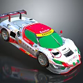 High Performance White Red Green Race Car With Rear Wing And Sponsor Logos