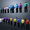 Group Of Men In Different Colored Jackets Posing With White Equipment