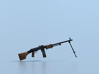 Military Assault Rifle With Wooden Stock Metal Barrel And Tripod Stand 3d model
