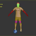 A Man In Pink Sports Uniform Standing With Soccer Ball On Gray Background