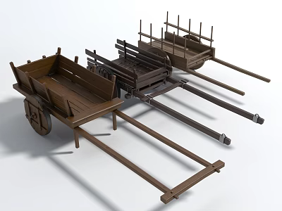 Wooden Transport Carts With Wheels Handles And Different Frame Structures For Farm Use 3d model