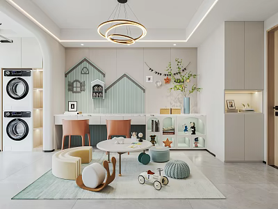 Modern Playroom Interior With Toys Cozy Seating And Chic Decor 3d model