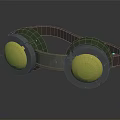 Protective Goggles With Green Frame Gold Lenses Gray Edges And Brown Strap