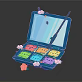 Blue Makeup Palette with Multiple Colored Eyeshadows and Pink Flower Decorations Included Small Brush