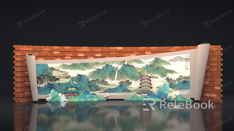 Chinese scroll flower roll background wall DP point model