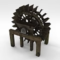 Vintage Wooden Waterwheel Structure With Blades Frame And Gear Mechanism