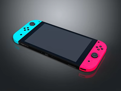 Modern Portable Electronic Gaming Console With Blue Pink Controllers And Black Screen Design 3d model