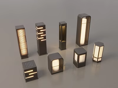 Modern Outdoor Lights With Various Stylish Designs Black Finish And White Illumination For Garden 3d model