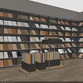 Various Material Samples Displayed On Wall Shelves With Diverse Colors And Textures For Interior Design 3d model